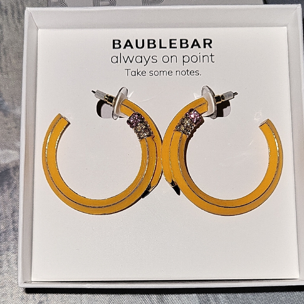 BaubleBar Pencil Hoop Vibrant Yellow and Pink  Earrings Te Rt Lp Teacher